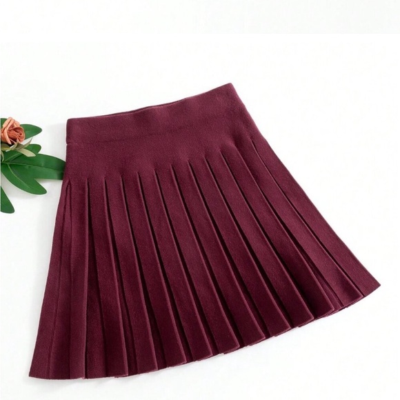 Burgundy / gray / brown knit sweater pleated mini skirt - Picture 6 of 6